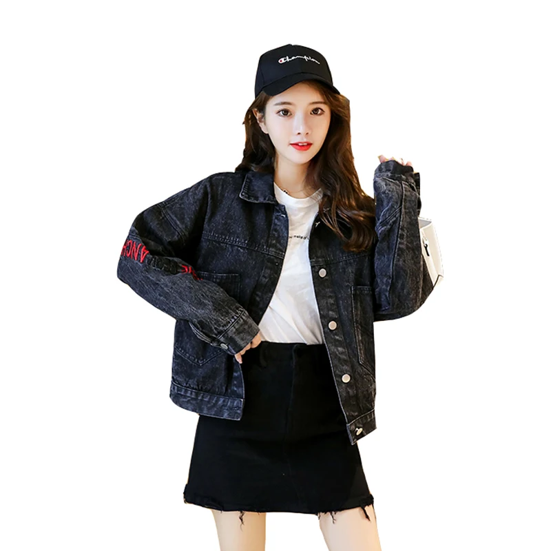 letter denim jacket female loose Korean 2020 spring and autumn new net red tremolo short Bf wild shirt student jackets |