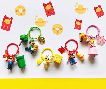 

Super Mario Bros Keychain Cartoon 3D Super Mario Keyring Mario Bag Charms Pendant Key Chains Trinket Kid Gift New