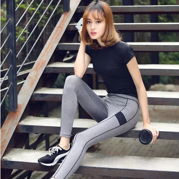 Yoga Crop Top Net Red Fitness Suit Quick Elastic Sports T-Shirt Summer Sweat Mujer Camisetas