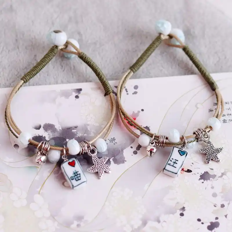 ヴィンテージエスニックスタイルの学生のカップルアクセサリー人格シンプルな手作り織鐘セラミックブレスレットジュエリー チャームブレスレット Aliexpress
