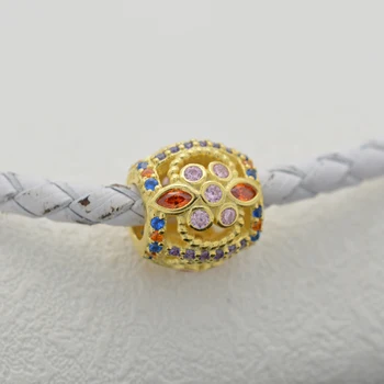 

Gold Color Mural with crystals charms 100% Authentic925 Sterling Silver bracelets bangles women DIY jewelry