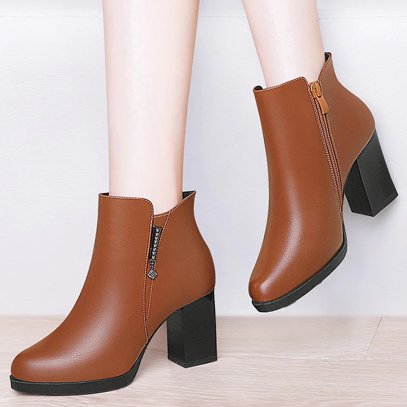 

Yasilaiya 3300 round-Toe Chunky Heel Boots Side Zipper Man-made Diamond WOMEN'S Boots Waterproof Platform WOMEN'S Boots