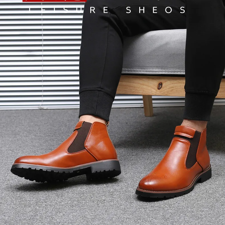 Новинка; мужские ботинки «Челси»; ботильоны; модная брендовая мужская повседневная обувь в деловом стиле; Мужская обувь из натуральной кожи в британском стиле с высоким берцем; 2A