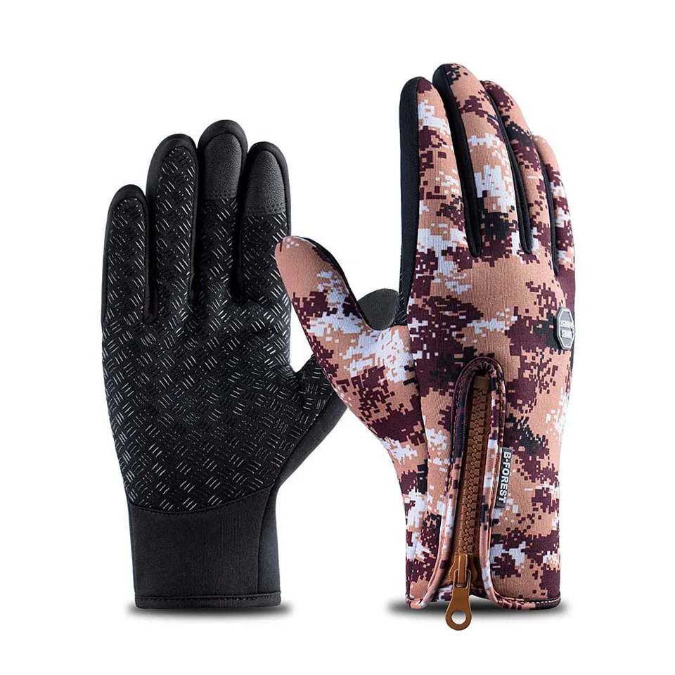 Full Finger Ski Gloves Climbing Snowboard Gloves Cycling Gloves For Men Women Winter Touch Screen Fishing Gloves Keep Warm - Цвет: Orange camo