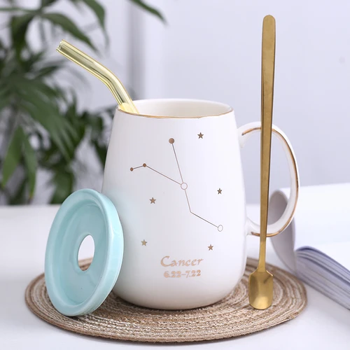 Cancer Tazas de ceramica creativas 12 созвездий стакан caneca criativa кружка для молока кофейная чашка милые шикарные чашки и кружки kupa соломинка - Цвет: Cancer