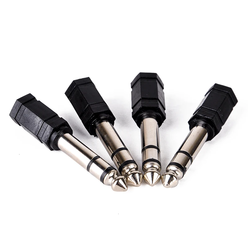 4pcs Black Stereo Adaptor Plugs High Quality 6.35mm Male To 3.5mm Female Plug Stereo Adapters Audio Connectors