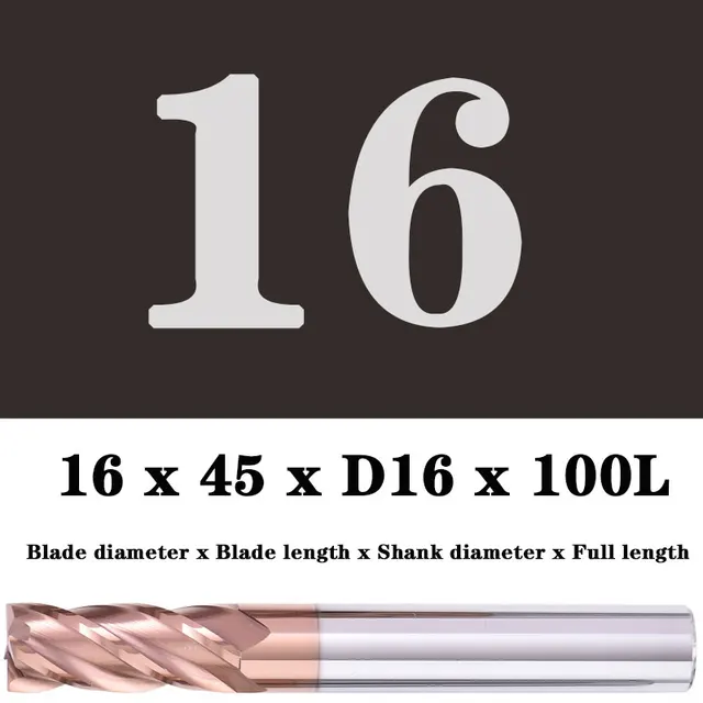 Milling Cutter Alloy Coating Tungsten Steel Tool Maching Hrc55 Endmill Milling Cutter Kit Milling Machine Tools cnc Router Bits 16x45XD16X100L