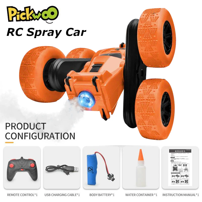 Pickwoo c7 pro rc dublê carro com música led luz 2.4ghz 4ch spray deriva deformação controle remoto veículo 360 graus flip brinquedos