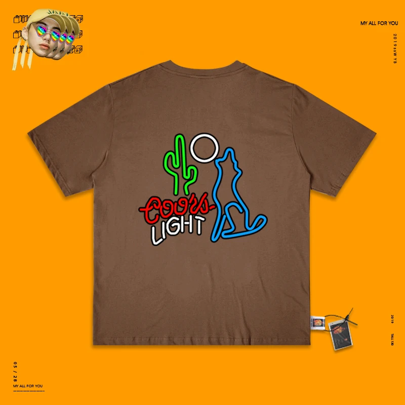 Electric Syllable Dj Kanye Than Primary Section Hand Evil Do Cactus Doodle Cartoon Series Style Bf Wind T Shirt Men And Women - Цвет: Deep coffee color