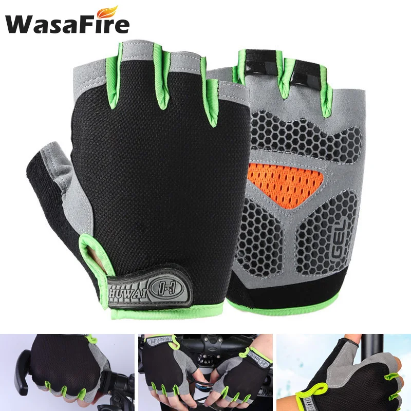 1 Pair Gray/Black Men Semi Fingerless Gloves Cycling For Bicycle With Gel Padded Lycra Workout Mittens | Спорт и развлечения