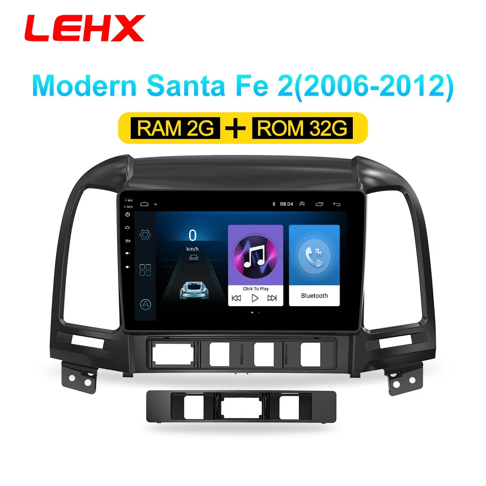 LEHX Автомагнитола Android 8,1 2 Din мультимедийный плеер для hyundai Santa Fe 2005-2012 wifi автомобильный DVD Gps навигация - Цвет: LE-SA32-1