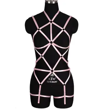 

Pink Harness Bra Set Sexy Lingerie Belt Body Cage Crop Tops Strappy Garter Plus Size Bondage Punk Pastel Goth Pole Dance Rave