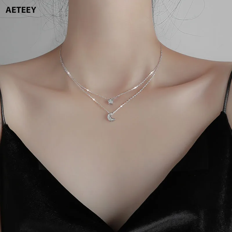 Цепочка AETEEY женская из серебра 925 пробы простое Двухслойное ожерелье с кулоном в
