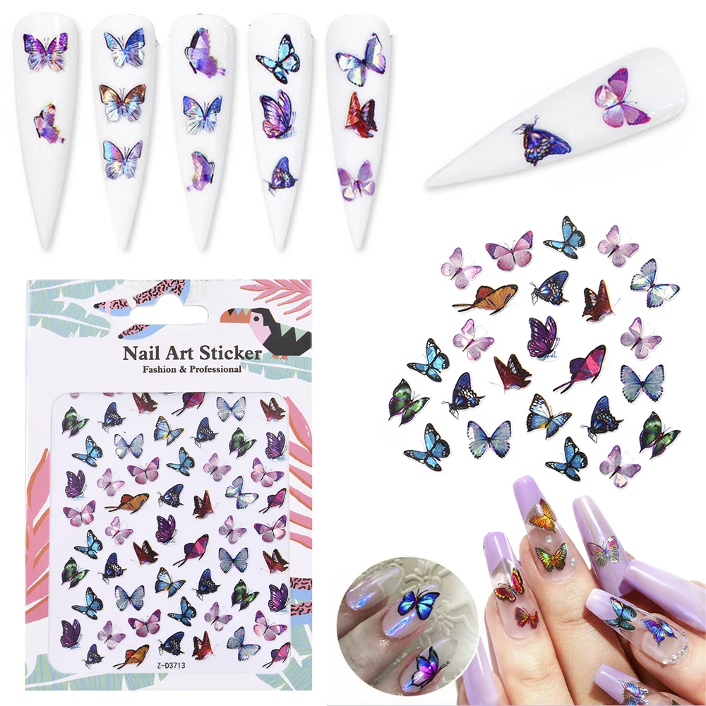 

3D Colourful Butterfly Nail Art Stickers Holographics Various Pattern UV Gel Nail Art Decoration Design For Nail DIY Design