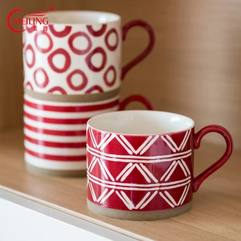 

Vintage Red Cups and Mugs Underglaze Ceramic Coffee Tea Drink Cup Kitchen Accessories Tableware Handmade Pottery Mug For Her Mom