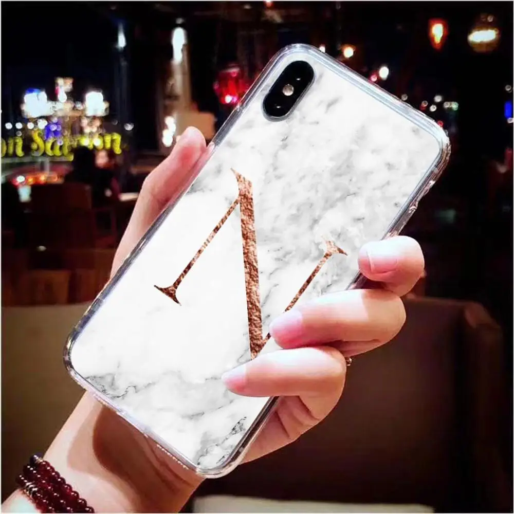T7513 Письмо монограмма A B C D белый мрамор Мягкий ТПУ чехол для телефона iphone 5S 5 SE 6 6s Plus 7 7Plus 8 8Plus X XS Max XR - Цвет: T7513