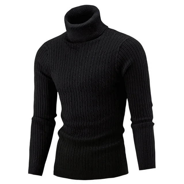 Winter Braid Men's Pullovers Oversized Sweater Pullover Women Knitted Jumpers Vintage Turtleneck Sweaters Clothing G04-Black