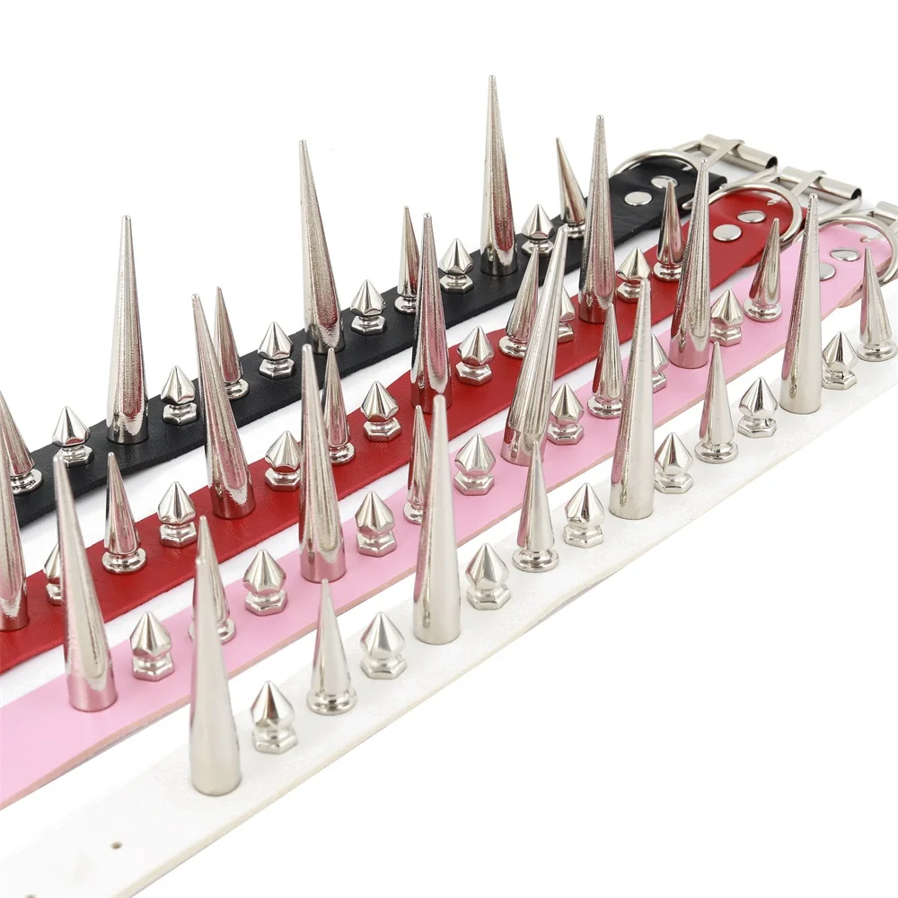 Collana girocollo lunga con borchie punk in pelle per donne e uomini, con grandi borchie e accessori in stile gotico_voghion.com