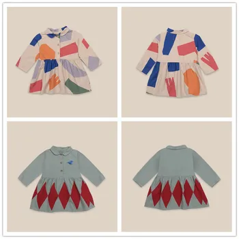 

Pre-sale2020 Autumn and Winter Baby Long-sleeved Dress Ins Explosion Models New Bobo Baby Girl Lapel Printed Short Dress