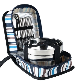 

Tri-Polar Stainless Steel Dinnerware Bowls Fork Spoons Chopsticks Tableware Set With Storage Bag For Camping Picnic Kitchen