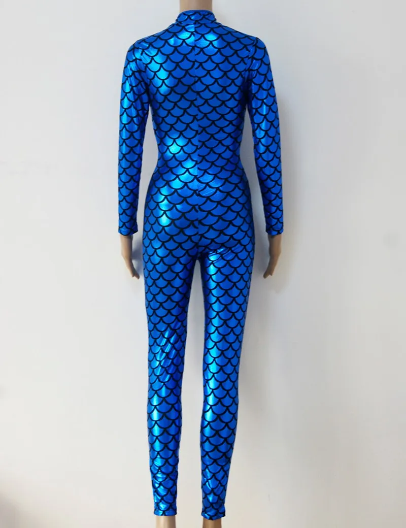 GGTBOUTIQUE Ladies Metallic Fish Scales Pattern Jumpsuit Catsuit Playsuit Bodysuit Club Wear Fancy Dress Costume