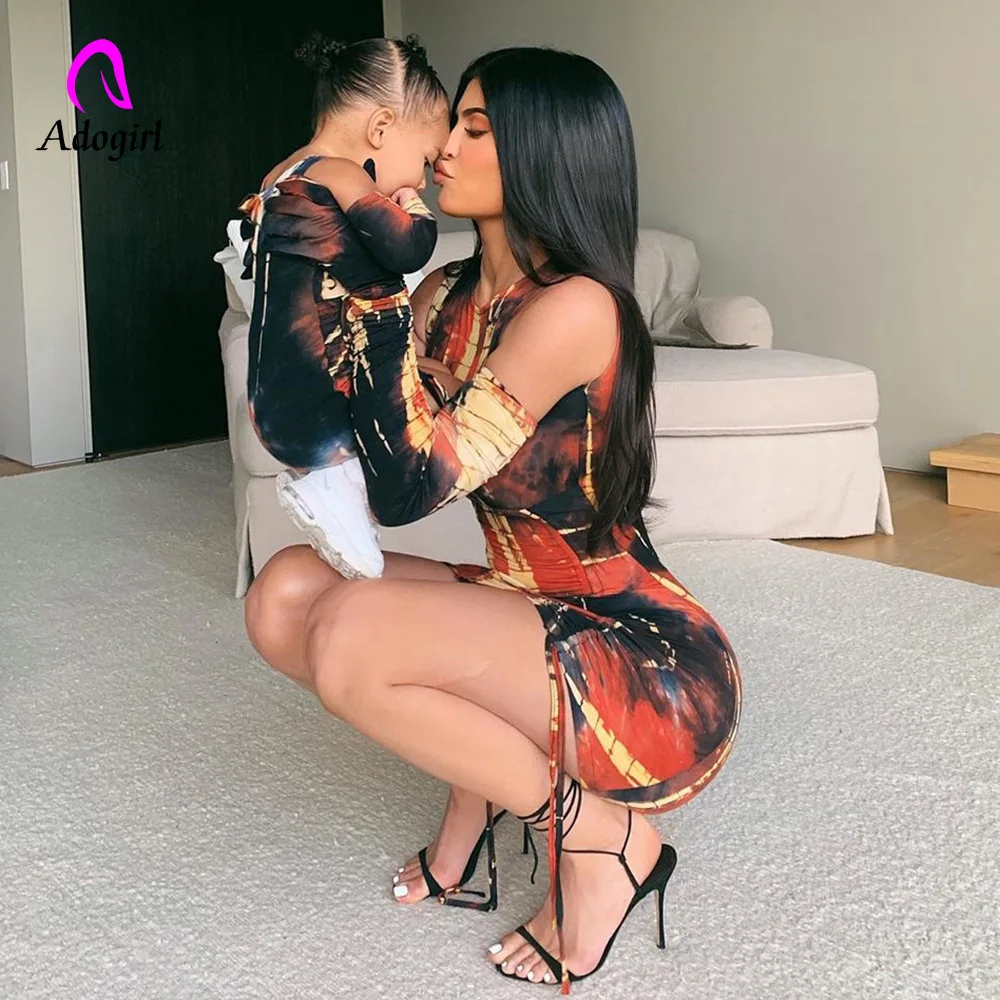 Adogirl Tie Dye 2019 осенние женские Мини Вечерние сексуальное обтягивающее платье