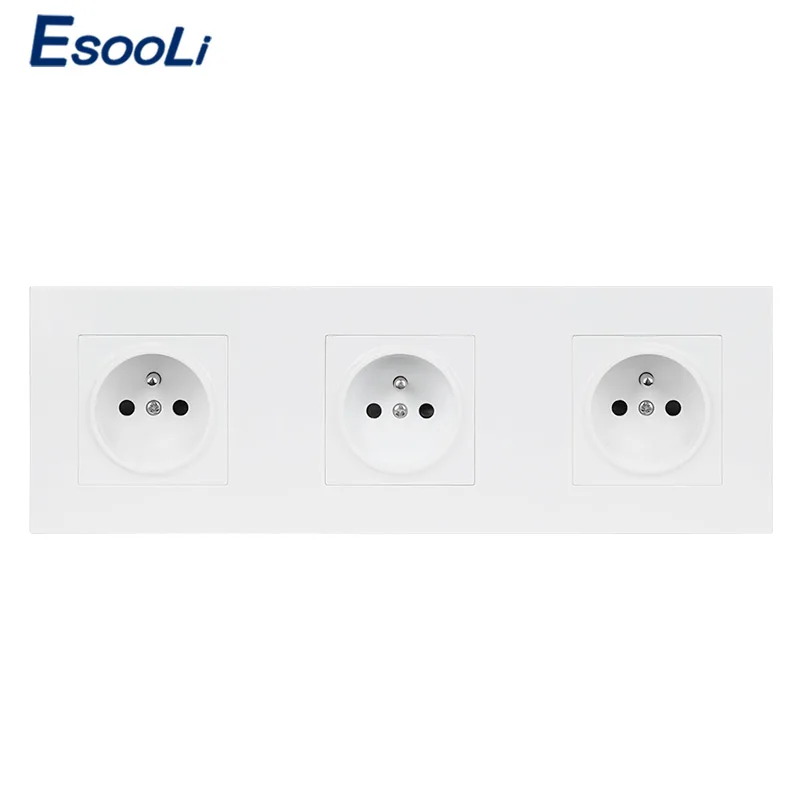 Esooli ПК Пластик розетки французский Стандартный электрическая розетка Three Gang разъем экспорта Мощность-розетка AC110~ 250V - Тип: White