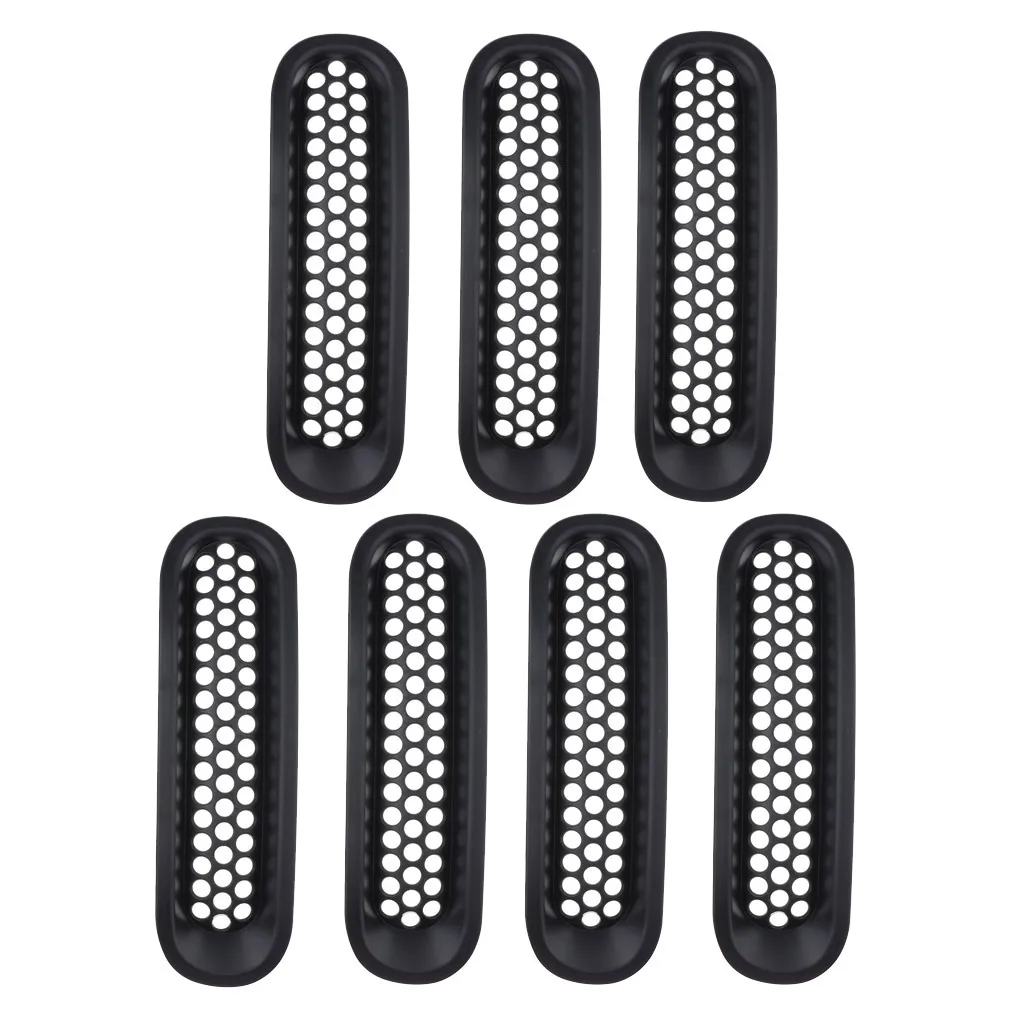 7pcs Headlight ABS Front Turn Signal Trim Grill Ring Mesh Grille Cover Insert Fits for Jeep JK Wrangler&Wrangler 2007-2015