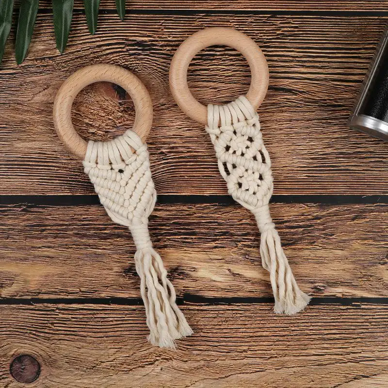 Многоцветная Органическая макраме Прорезыватель для зубов Boho зубное кольцо детская сенсорная игрушка натуральный хлопок детская игрушка для прорезывания зубов детская игрушка для новорожденных