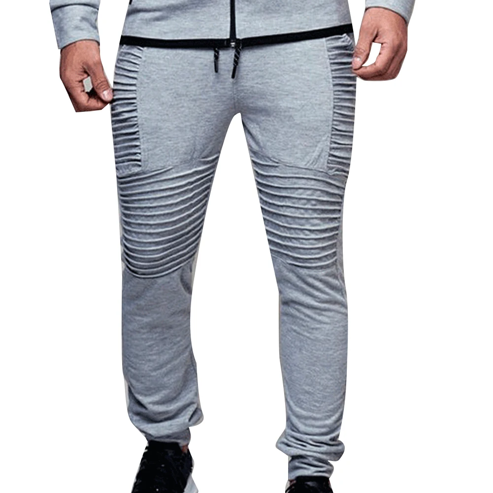 Moda męska Solid Color sznurkiem w pasie sportowe plisowane spodnie spodnie w pasie sportowe plisowane spodnie spodnie