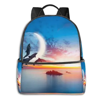 

Women Men Jumping Up From The Sea At Sunset With Super Moon Backpack New Trend Teenager School Bag Couples Back Pack Travel Bag