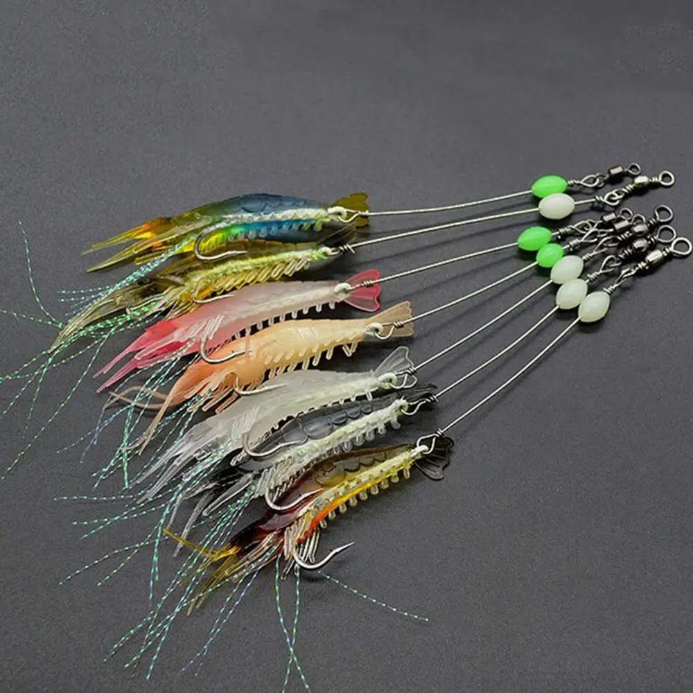 

7pcs 8cm 5g Luminous Shrimp Silicon Soft Artificial Bait With Hooks Swivels Fishing Tackle
