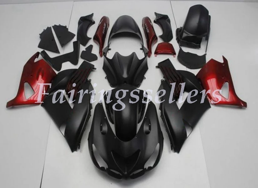 Пресс-форма для мотоцикла ABS Обтекатели комплект подходит для kawasaki Ninja ZX-14R 2006 2007 2008 2009 2010 2011 белый матовый черный - Цвет: Matte Black Red