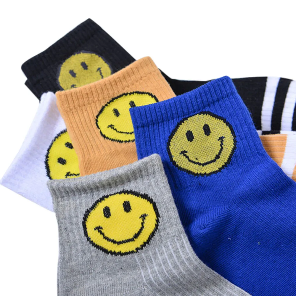 Smiley short tube striped socks comfortable breathable casual slippers socks quality autumn winter men women daily