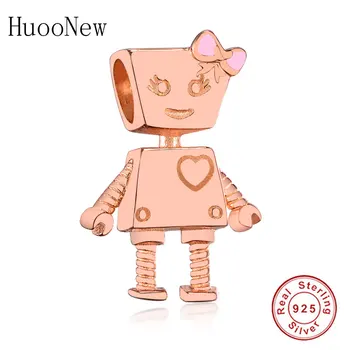 

Gold Bella Robot Love Heart Beads Fit Original Charms Bracelet Pulsera 925 Sterling Silver Jewelry Gift Berloque Bangles