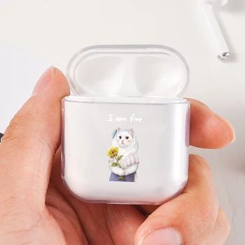 

Simple Cartoon Cute Headphone Case For Apple airpods Case Funny Cat rabbit Deer Plant Air Pods Mood Case Transparent Hard Cover