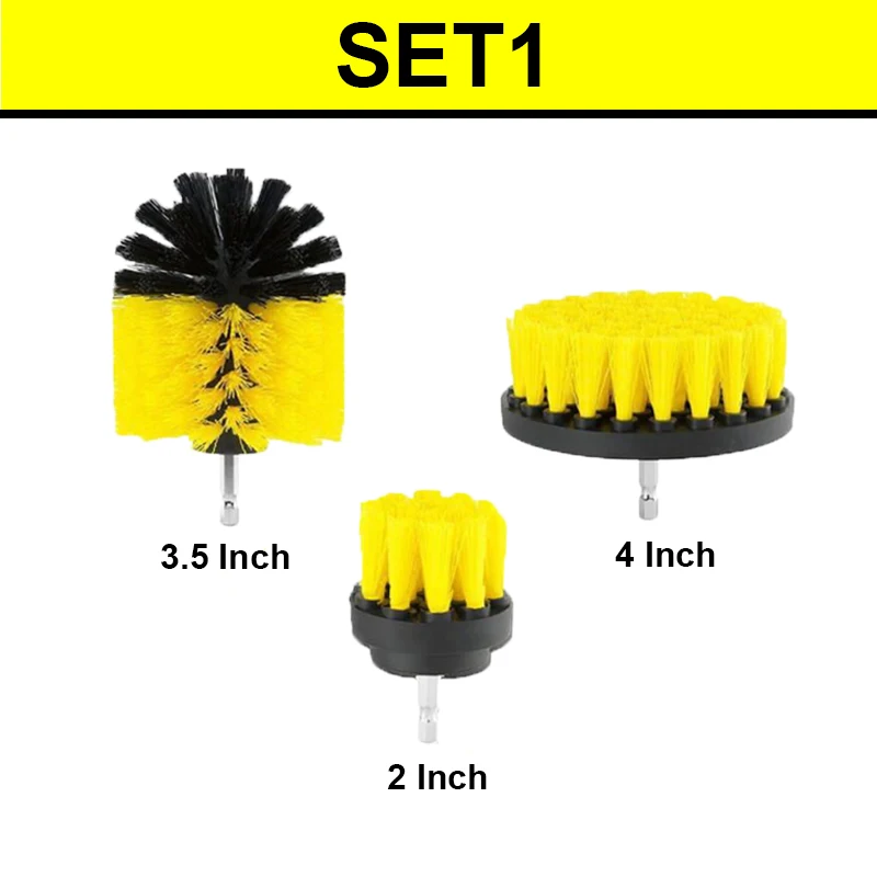 SET1 OTOOLSION Мощность дрель поломоечных щеток насадка в виде щетки щетка для чистки Ванная комната шины для легковых автомобилей ковер Ванна плитка кожи 2/3. 5/4/5 дюймов - Цвет: SET1