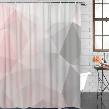 

Geometric Pink Gray Gradient Triangle Waterproof Shower Curtain Home Decoration Shower Curtain Bathroom Accessories
