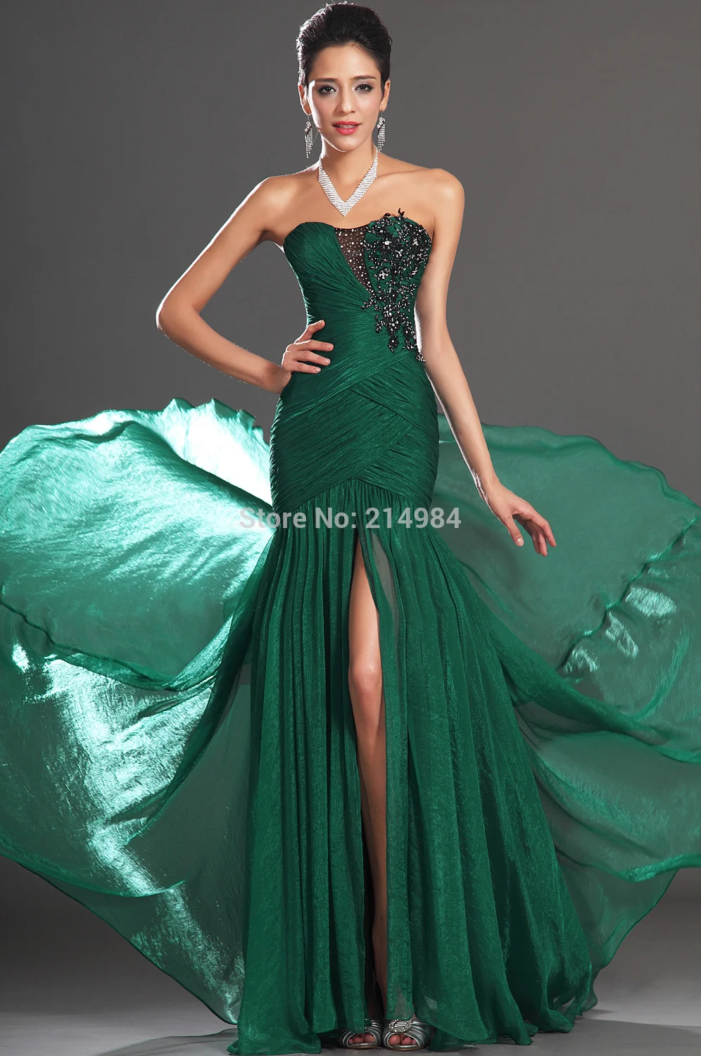 Vestido de noiva,, новинка,, сексуальное, Русалочка, черное, с вышивкой, темно-зеленое, плиссированное, шифоновое, Русалка, вечернее платье
