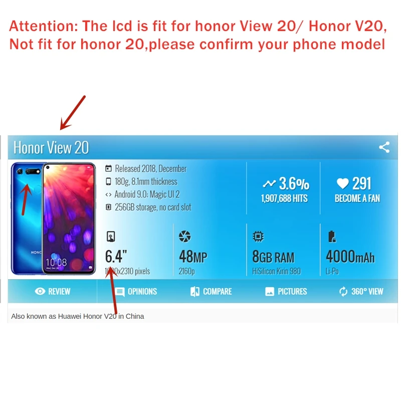 Для huawei Honor View 20 ЖК-дисплей Экран дисплея с сенсорным экраном дигитайзер в сборе Honor V20 ЖК-дисплей Дисплей 10 сенсорный экран ремонт Запчасти