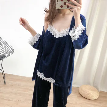 

Velour Pajamas Suit Women Winter New Casual Lounge Softy Sleep Set 3PCS Sleepwear Pijamas Long Sleeve Home Clothing Nightwear