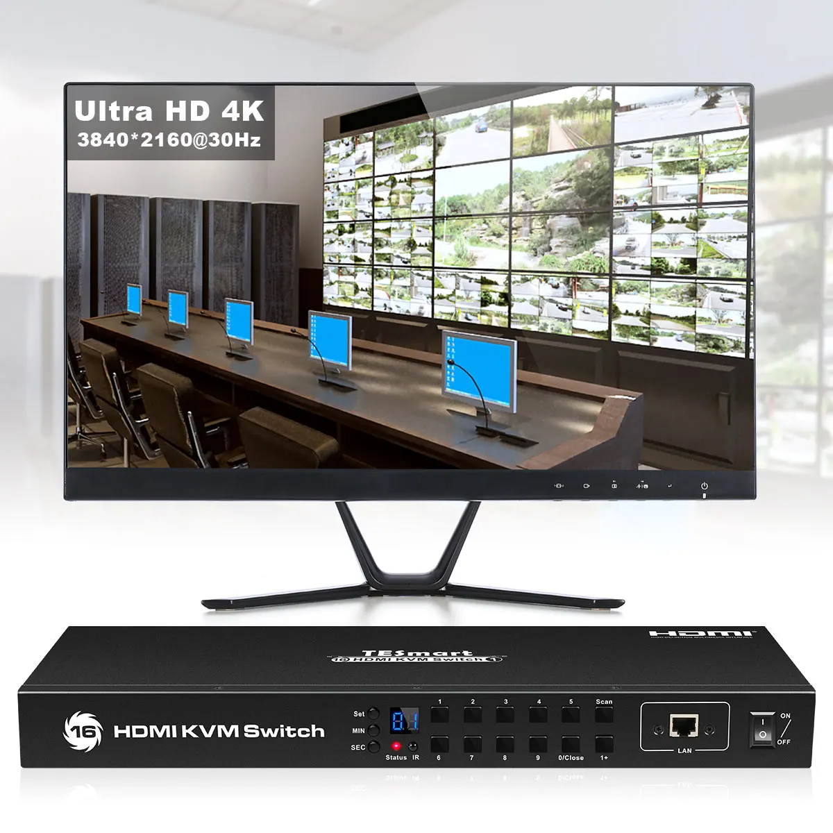 TESmart 4 к UHD 16 порты HDMI KVM Переключатель консоли стойку переключатель с 8 шт. 5ft kvm-кабель USB 2,0 устройства вход управление