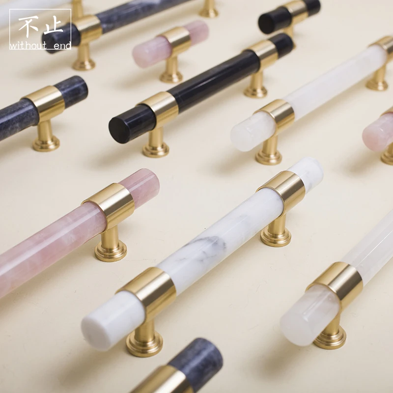 

Nordic Crystal Marble Handle Cabinet Door Light Luxury High Grade Furniture Brass Drawer Handle Cupboard Pulls
