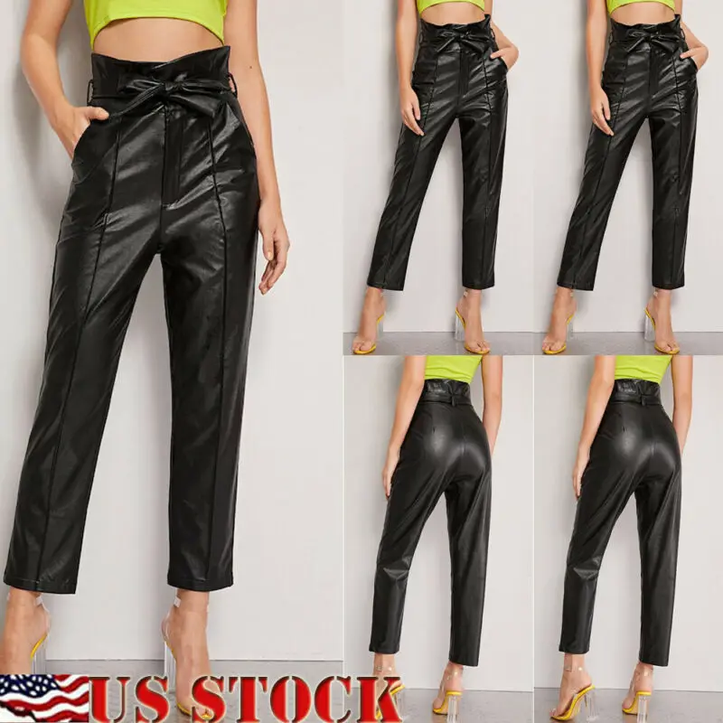 

Women's Pu Leather Pants Stretchy Push Up Pencil Skinny Tight Black Us