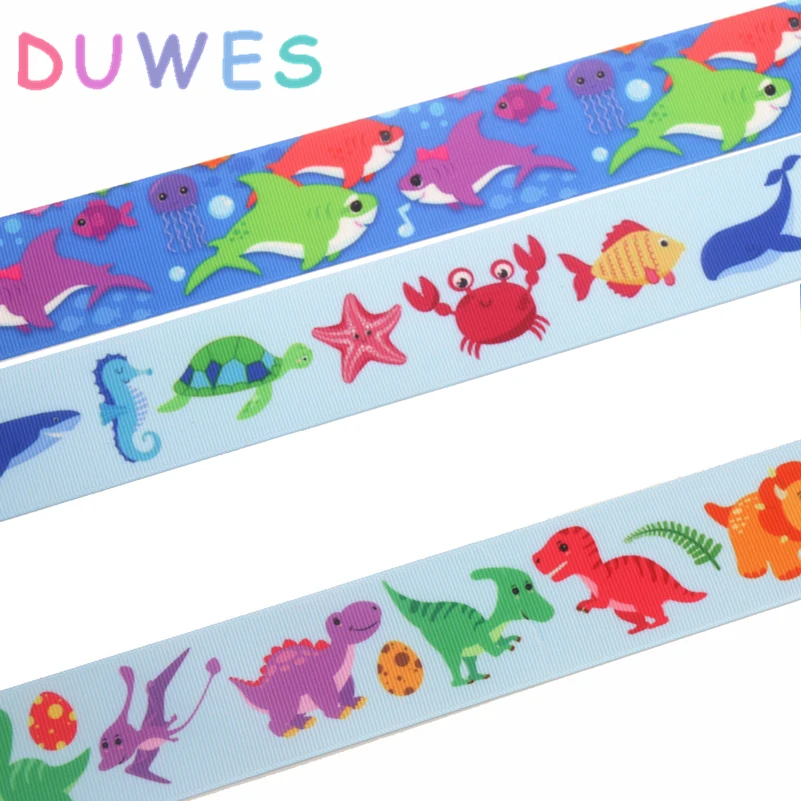 

DUWES 1,5 ''50 ярдов, динозавр, Акула, рыба, Печатный grosgrain, искусственный бант, головной убор, украшение, DIY материал 38 мм D1051