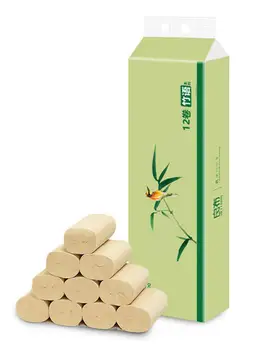 

Soft Bamboo Pulp Toilet Paper Coreless Toilet Tissue Fragrance Free Friendly Absorbent Bathroom Tissue 4-Ply Thickened 12 Rolls