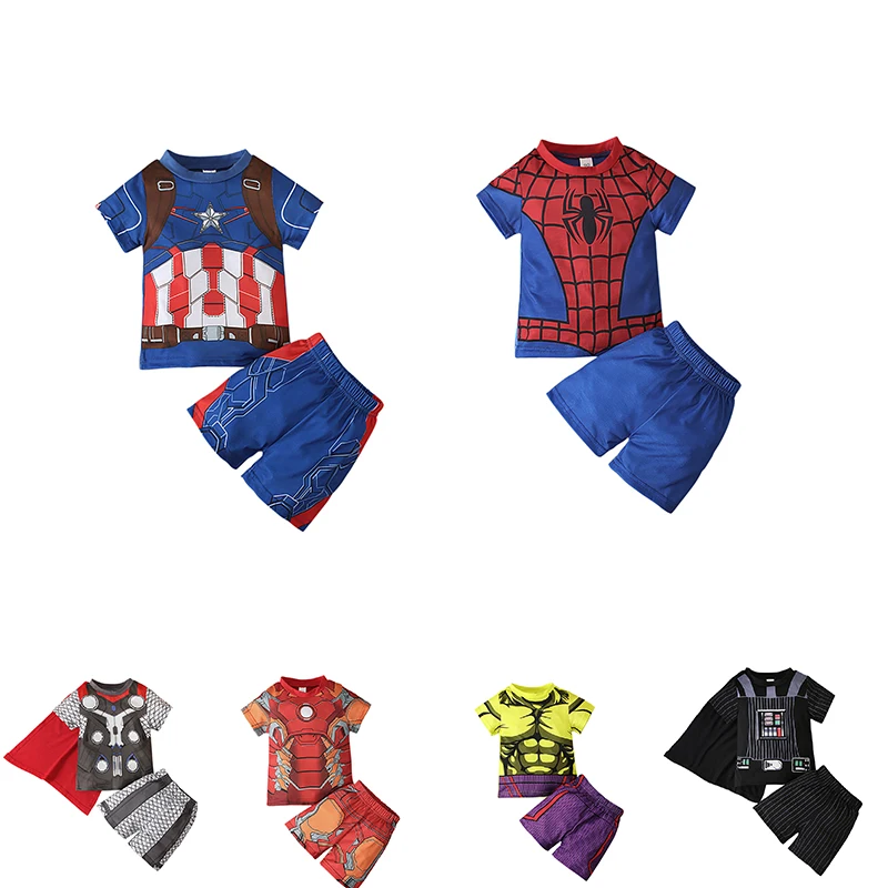 

Kids Boy Sweatshirt Hulk Spider-Man Captain America Avengers Sweater Cartoon Top Clothes Set Top + Shorts boy Clothes For 1-6Y