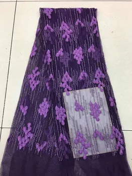 

2019 Latest French Nigerian Lace Fabrics High Quality Tulle African Laces Fabric Wedding African French Tulle Lace RF2533 PURPLE