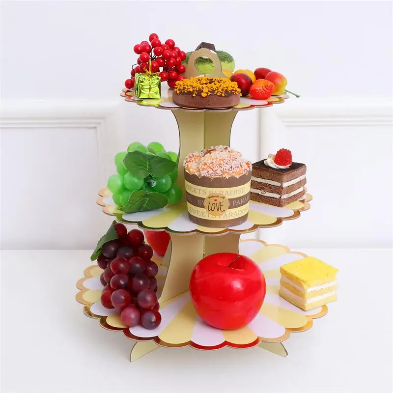 

1pc Disposable Paper Cake Rack Beautiful Paper Cupcake Stand Foldable Three Layers Dessert Table Birthday Party Supplies