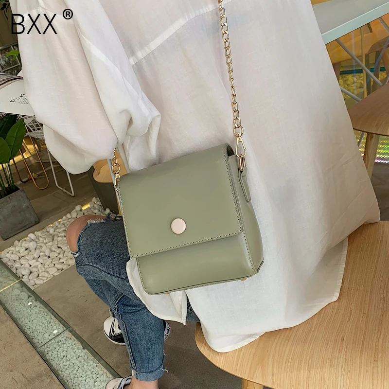 

[BXX] Leather Crossbody Bags For Women 2020 Solid Color Chain All-match Shoulder Messenger Bag Female Handbags and Purses HK323